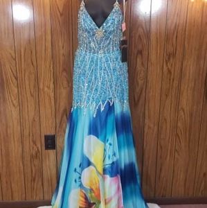 Mac Duggal - Long Dress - Color Turquoise Multi - Size 4 - Original Price $610